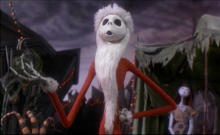Jack Skellington dressed as Santa Claus